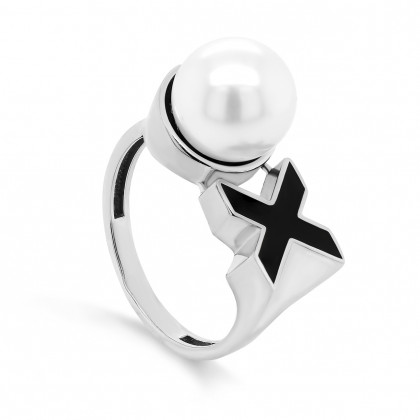 Кольцо из серебра с жемчугом имитационным европейским